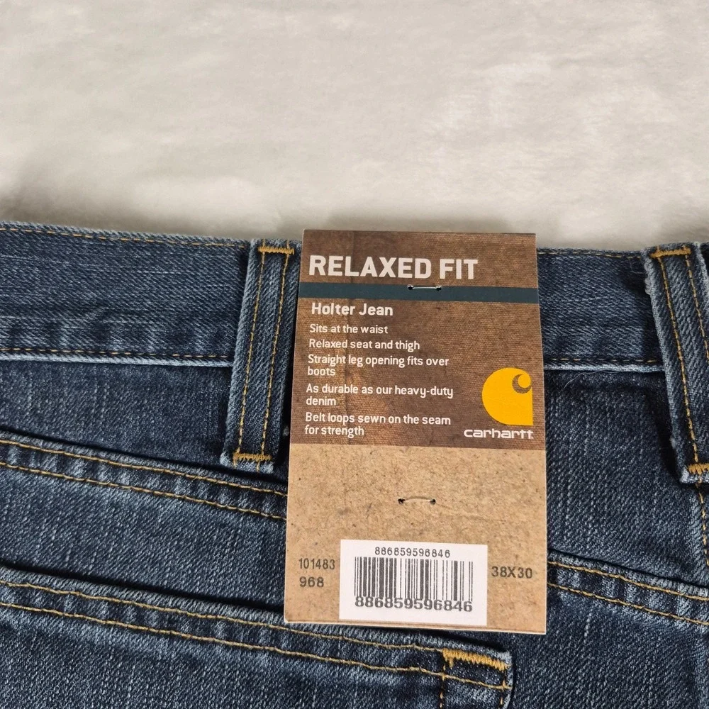 Carhartt Holter Jeans Men's 38x30 Blue Denim Relaxed Fit Straight Fit Work NWT